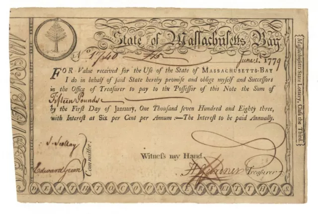 State of Massachusetts Bay Bond - Colonial Bond - Colonial Bonds