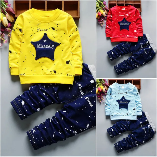 Toddler Baby Kid Boy Girl Outfits Star Printing T-shirt Tops+Pants Clothes Set
