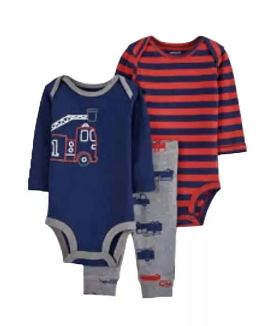 Baby Boy Firetruck 3 Piece Outfit Blue Carter's Preemie 3 months nwot