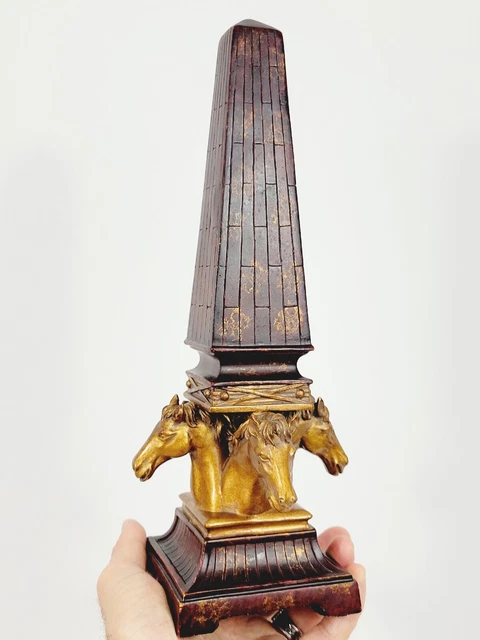 Vintage Obelisk Faux Marble Equestrian 4 Horse Head Small Monument 12"H