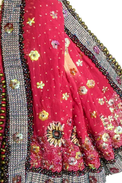Vintage Indian Lang Dupatta Bestickt Stahl Craft Damen Hochzeit Hijab LD5394