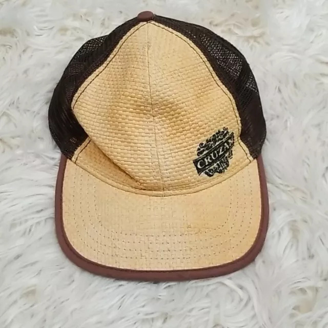 Cruzan Rum Bamboo Wicker Mesh Straw Style Hat Cap