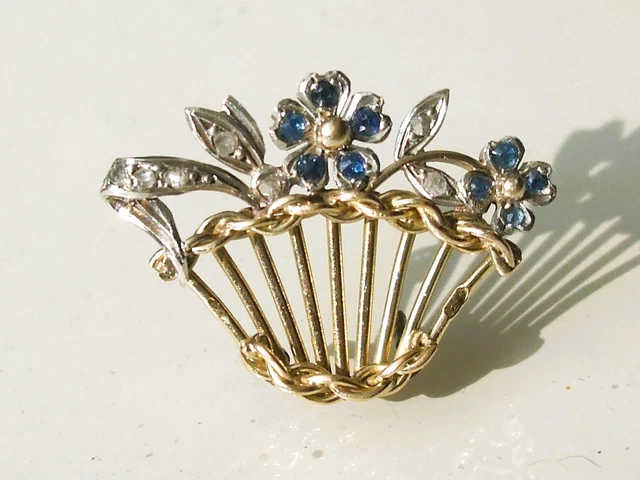 Broche Vintage Ancienne En Or Avec Cristaux Aigue-marine Et Saphir - Bijou Rare Année 1766 - État Impeccable