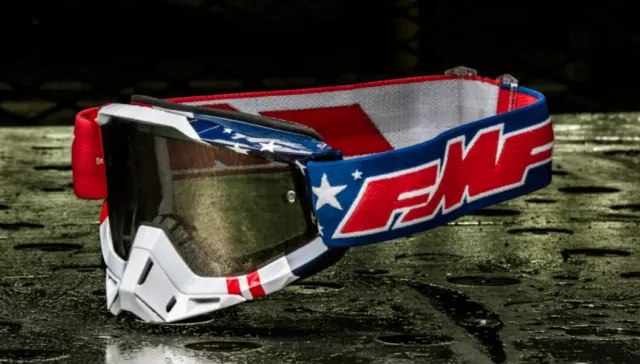 FMF 100% PowerBomb US of A Goggles Red White Blue Clear lens MX ATV MTB