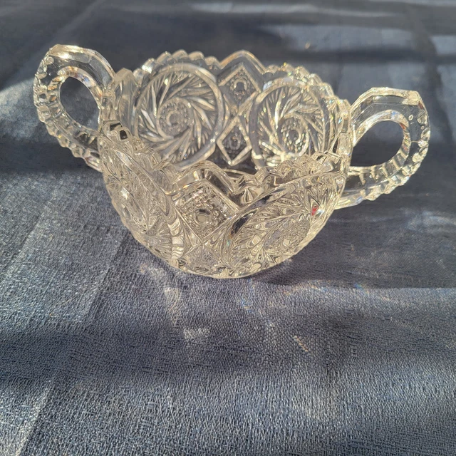 Vintage American Brilliant Cut Crystal Handled Hobstar Sawtooth Sugar Bowl