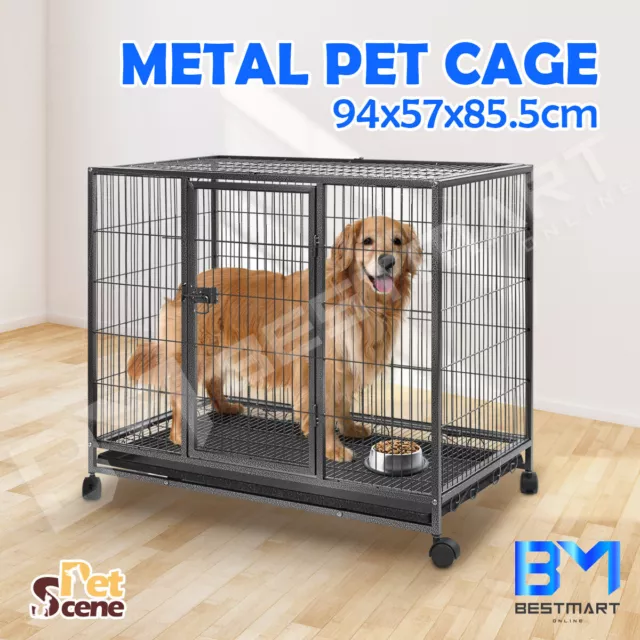 36 Inch Heavy Duty Dog Cage Kennel Playpen Metal Pet Dog Crate Wheels & Tray