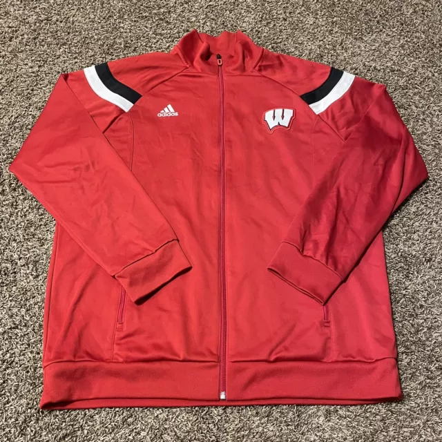 Adidas Wisconsin Badgers Men's Size XL X-Large Full Zip Long Sleeve Red Jacket