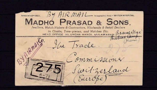 Indien Luftpost-Brief von Camp P.O. nach Bern/Schweiz, 1946 #1048818