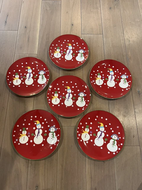 Pier 1 Imports Plate Snow Ball Salad Christmas Holiday Hand Painted Set Of 6