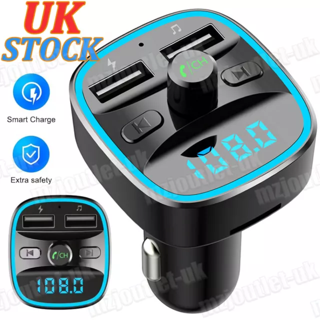 Car Wireless Bluetooth 5.0 FM Transmitter Music MP3 Player 2 USB Charger Adapter