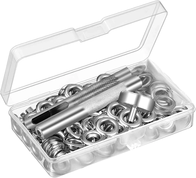 100 Sets Grommet Kit, Thickened Grommets Eyelets 1/4 Inch, Silver Metal Eyelet,