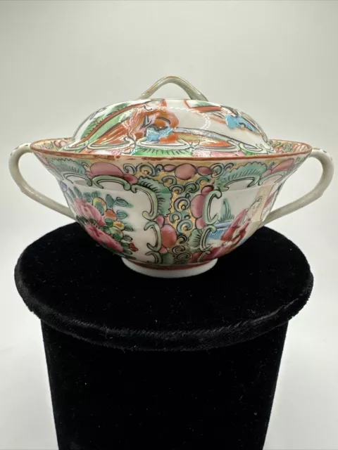 Chinese Rose Medallion Covered Rice Or Soup Bowl Circa 1890 Hand Painted