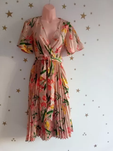 Womens Prettylittlething Bnwt Size Uk 8 14 16 Pink Floral Midi Dress