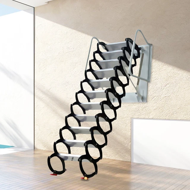 Wall Mounted Loft ladder 12 Steps Folding Stairs Pulldown Attic Ladder 882lbs