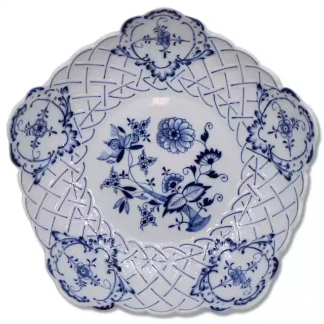 Carl Teichert Meissen Blue Onion 11" Reticulated Serving Bowl Antique  1880's