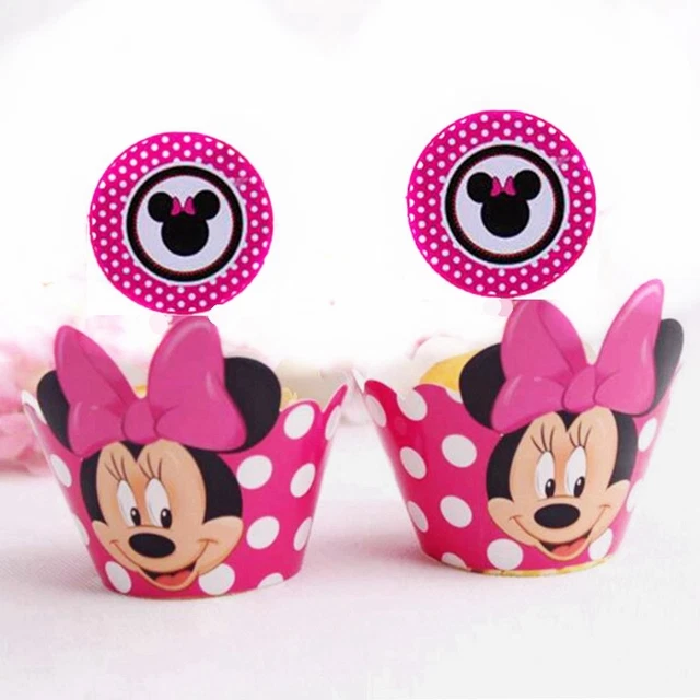 24PCS MICKEY MINNIE Mouse Cupcake Wrappers Toppers Pick Cartoon Kids 