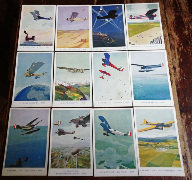 Série 12 Cartes Postales D'époque Caproni - 1ère Série 1934 - Dessin Ferrari Aéronautique - Occasion