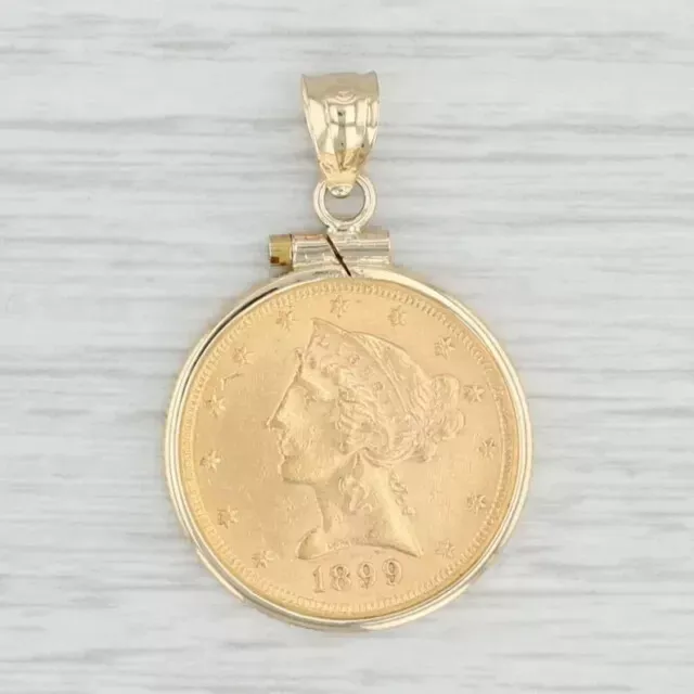 1899 5 Dollar Liberty Head Coin Pendant With Free Chain 14k Yellow Gold Plated