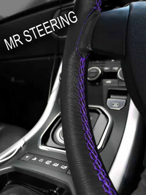 For Ford Focus Mk3 10-14 Black Leather Steering Wheel Cover Purple Double Stitch