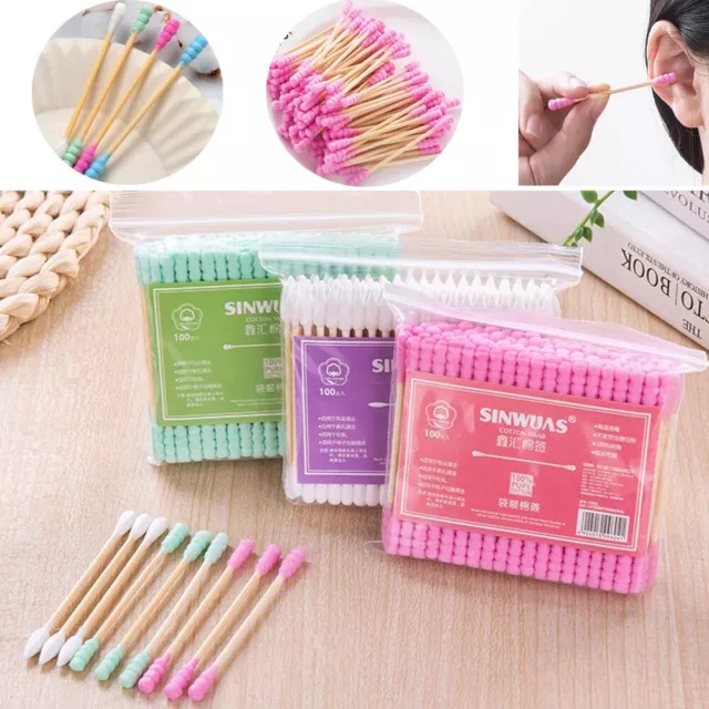 100 pz monouso eco bambù cotone tampone orecchio cime trucco cosmetici pulizia-]