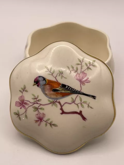 Vintage Royal Worcester Spode Palissy Trinket Box with Lid Birds and Flowers