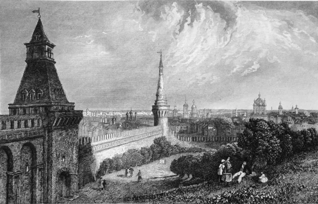 RUSSIE - VUE de MOSCOU prise de l'ESPLANADE du KREMLIN - Gravure 19e siècle