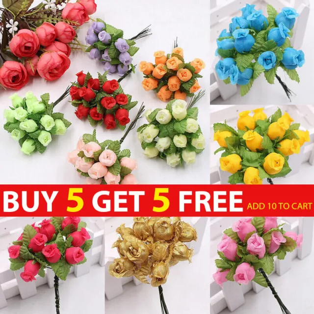 12-Heads Stems Artificial Silk Flowers Openrose Bunch Wedding Home Grave Decor