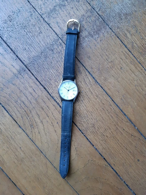 Montre Vintage Jacques Ryter Paris - Quartz, Boitier Dore, Cadran Noir, Bracelet Cuir, Fonctionnelle