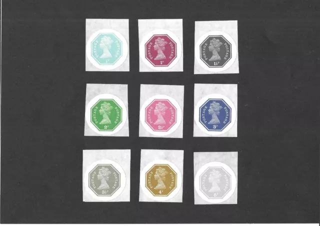 GB Postal Stationery STO 1974 QEII Set of 9 values Machin Self-Adhesive Stamps