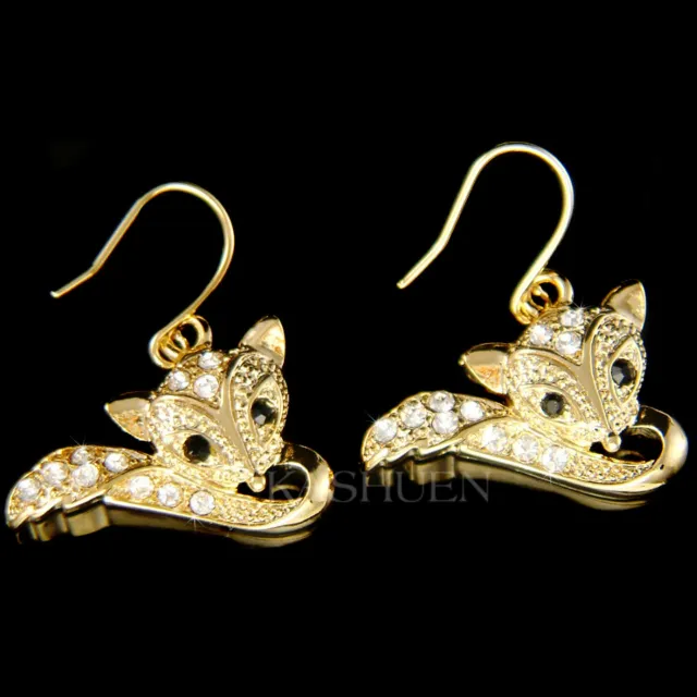 Fox made with Swarovski crystal Wildlife Animal Lover Gold Tone Earrings Jewelry
