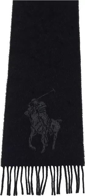 Polo Ralph Lauren Mens Virgin Wool Reversible Big Pony Scarf (Polo Black/Grey)