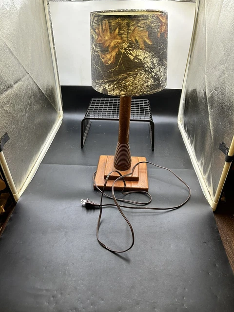 Vintage Hand Made Wood Baseball Bat Lamp With Camo Shade Vintage Hand Made Wood Baseball Bat Lamp With Camo Shade