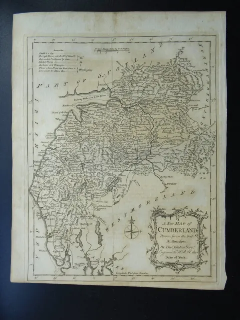 c1764 Original English Antique County Map of CUMBERLAND by Thomas Kitchin 3