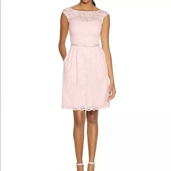 White House Black Market Women Size 8 Pink Lace Overlay Sheath Sleeveless Dress