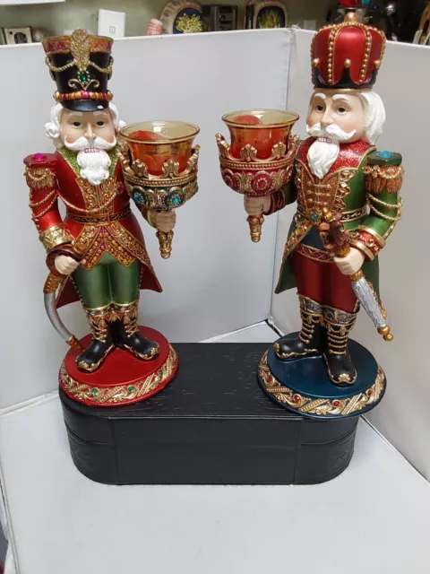 Kirkland Costco Nutcracker Candle Holder King Soldier Sceptor Pair 13" Tall