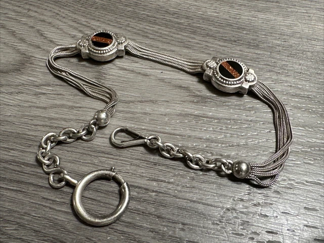 Châtelaine (chaîne De Montre) En Argent Massif - 19ème Siècle, Longueur 30.5 Cm - Vintage