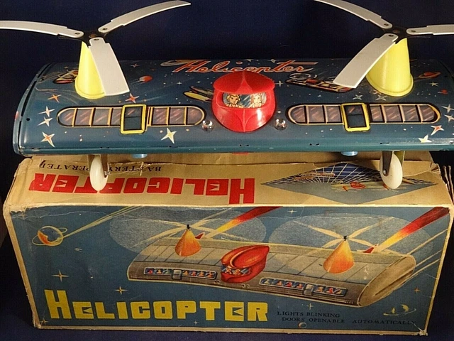 Ancien jouet mécanique hélicoptère SIKORSKY Tôle City Airways