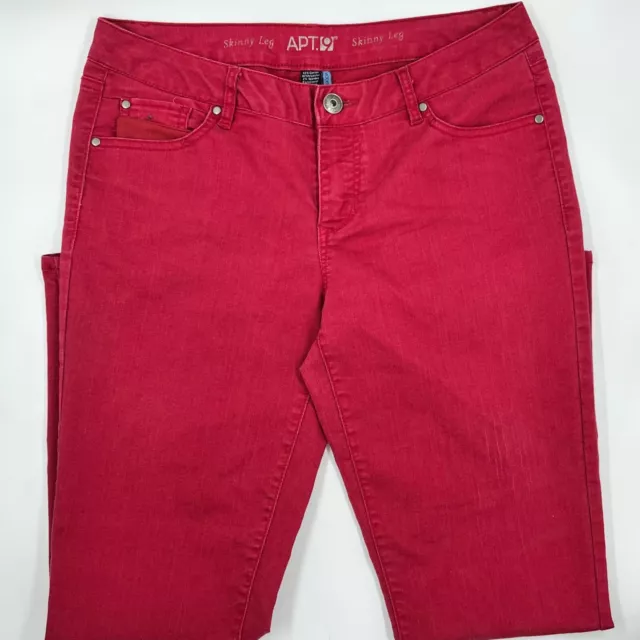 Apt 9 Womens Jeans Size 8 Red Denim Cotton Stretch Skinny Leg Slim Button