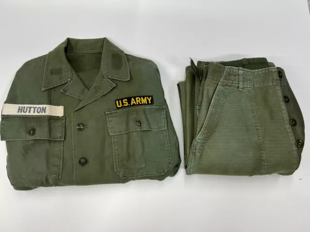 USGI OG-107 UTILITY Uniform Jacket & Pants Set Minty with Patches Named ...