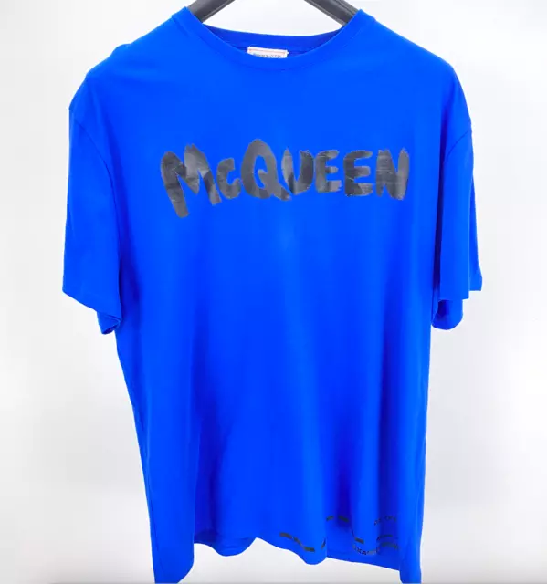 ALEXANDER MCQUEEN Blue Graffiti T-shirt, Mens T-Shirt UK Size Large