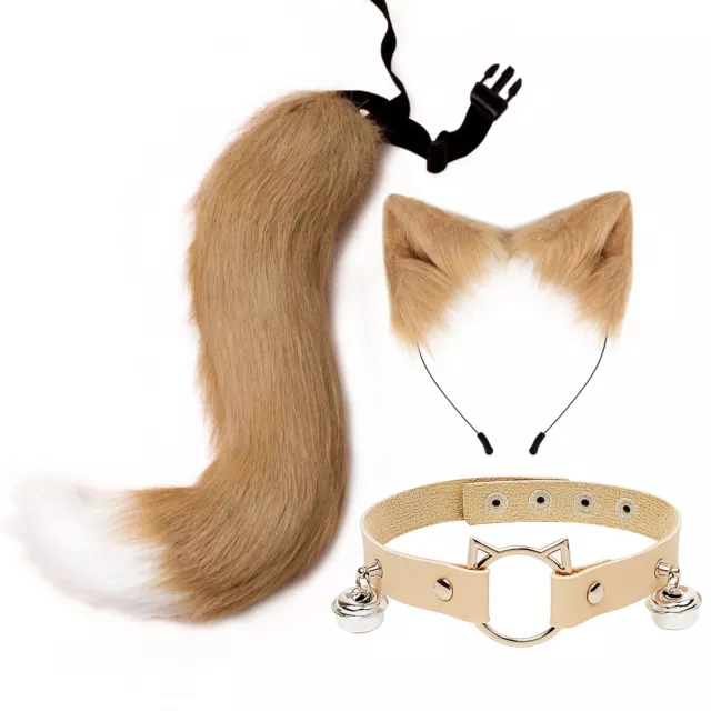 Adult Choker Fox Cat Ears Gift Hair Hoop Accessories 3Pcs Animal Props Bells 2