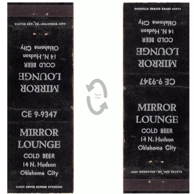 Vintage Matchbook Cover Mirror Lounge bar Oklahoma City OK 1940s