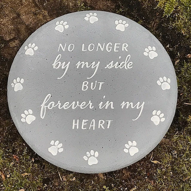 ROUND STONE EFFECT Dog Cat Paw print pet loss memorial grave marker ...