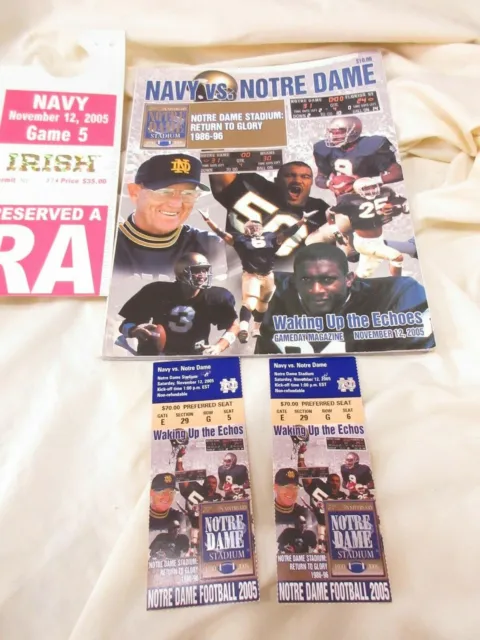 Notre Dame vs Navy GameDay Program w/2 Tickets and Parking Permit Nov 12 2005