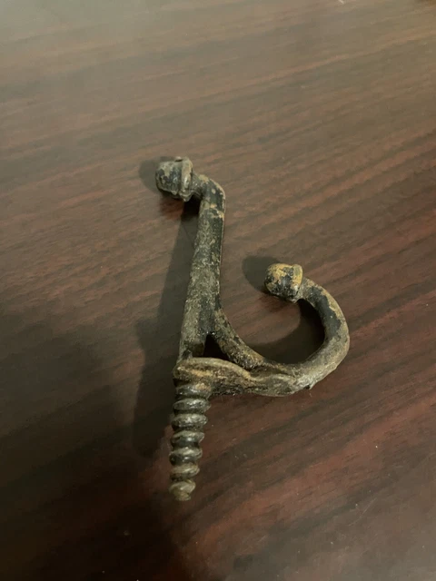 Antique Cast Iron Double Acorn Tip Coat Hat Hook Screw Back 3