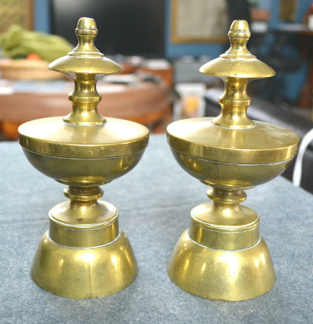 RARE PAIR LARGE Antique 18Th Century Brass Case Clock Finials American