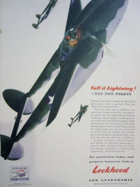 WWII Vintage 1943 Advertising Grocery Sign LOCKHEED LIGHTNING P-38 FIGHTER PILOT