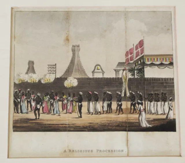 Antique Print Religious Procession  , Hindoostan F. Schoberl Hand Coloured 1820s