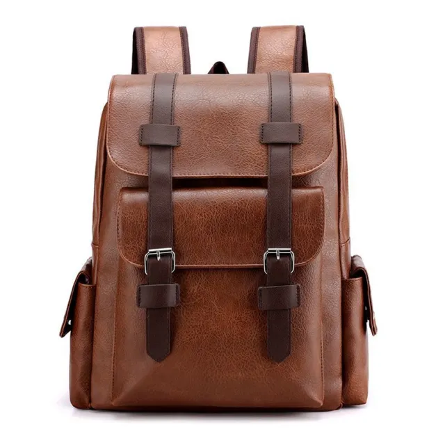 New Fashion Mens Leather School Backpack Laptop Travel Waterproof Bag DR