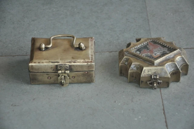 2 Pc Old Brass Handcrafted Unique Shape Betel Nut Boxes